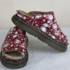 Dr Martens Leather Red Dandelion Slide Shoes Sz 6
